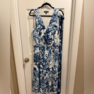Ralph Lauren Elegant Blue and White Paisley Dress with Wrap